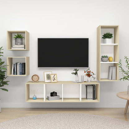 Set Porta TV 4 pz Bianco e Rovere Sonoma in Truciolato