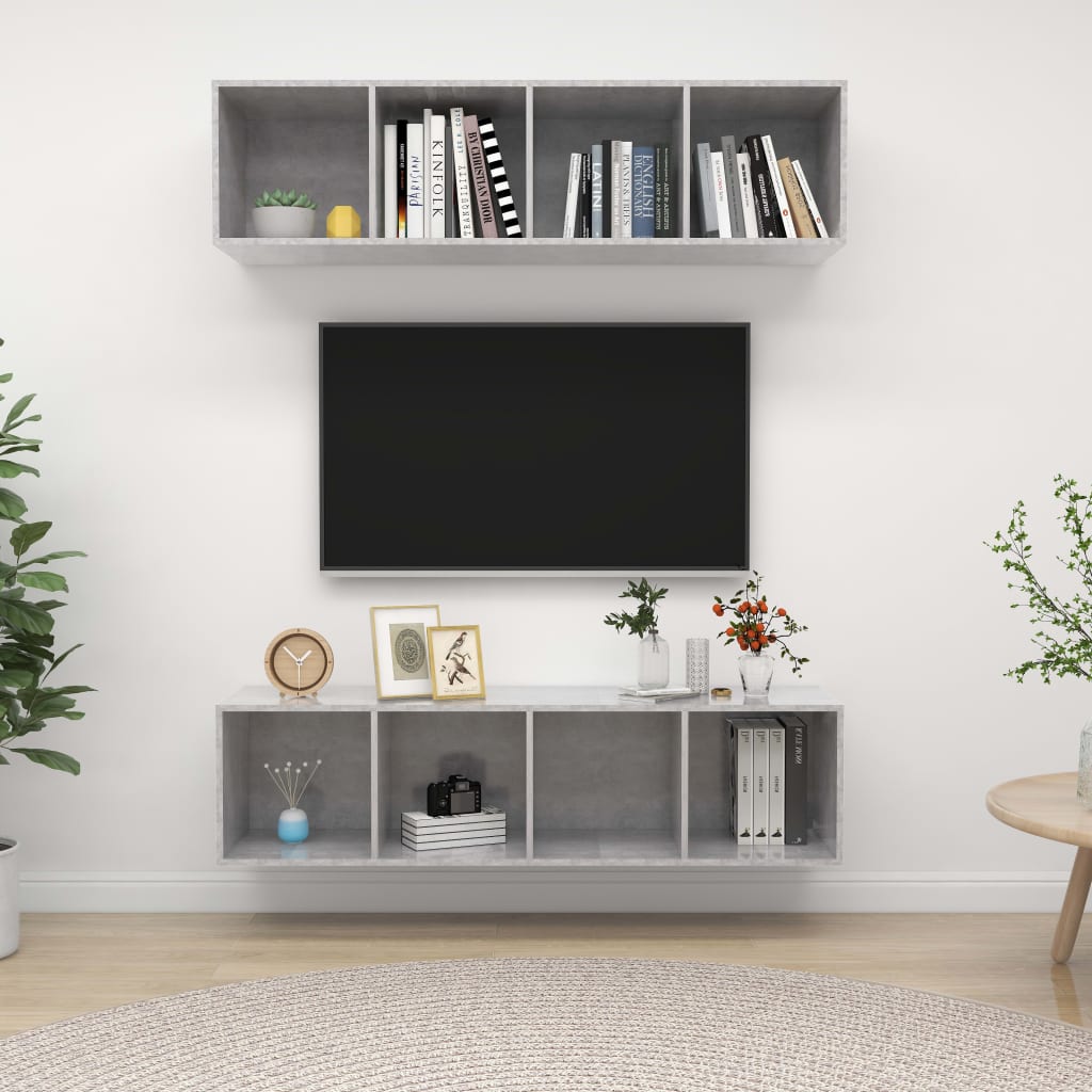 Mobile TV a Parete 2 pz Grigio Cemento in Truciolato