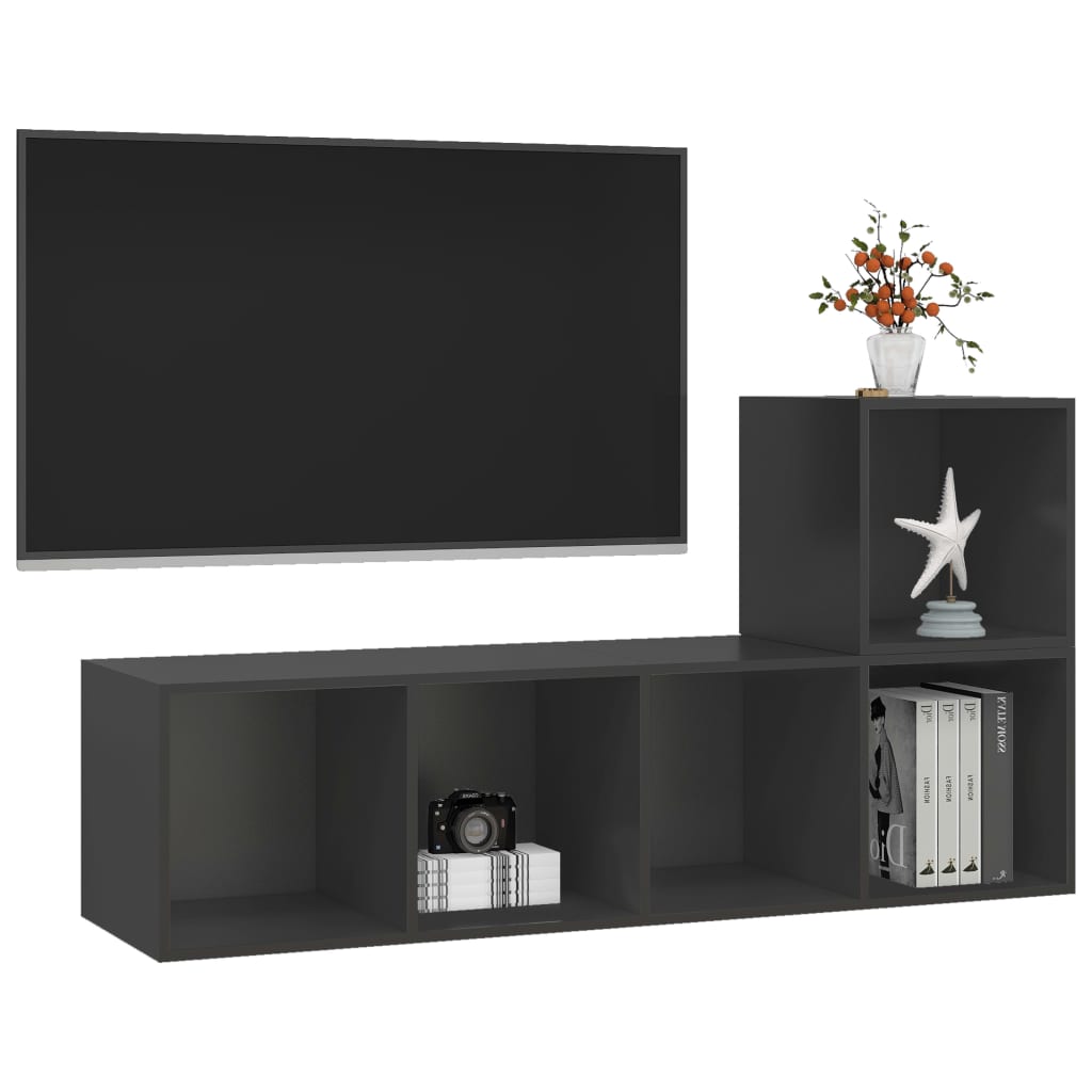 Set Mobile TV 2 pz in Truciolato Grigio