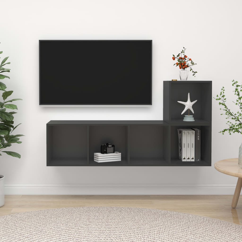 Set Mobile TV 2 pz in Truciolato Grigio