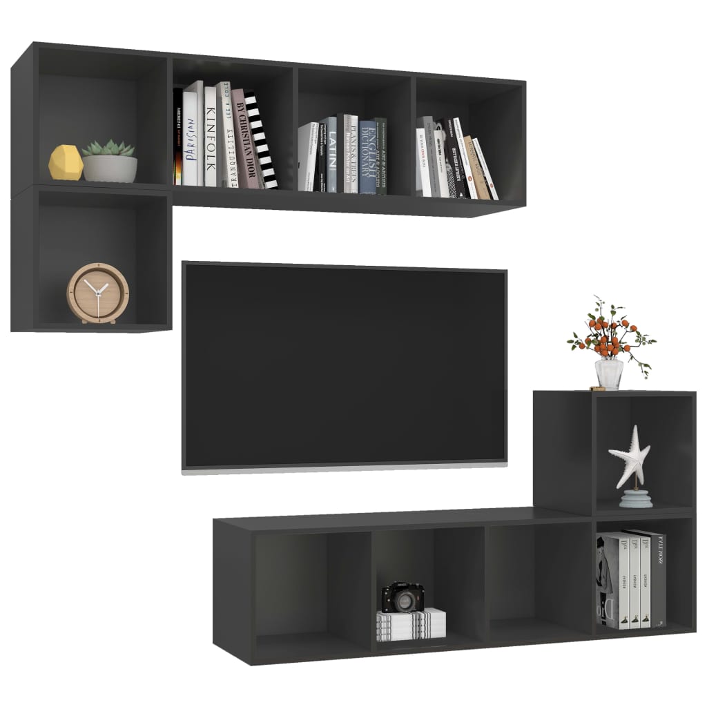 Set Mobile TV 4 pz Grigio in Truciolato