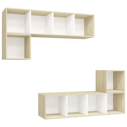 Set Porta TV 4 pz Bianco e Rovere Sonoma in Truciolato