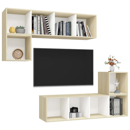 Set Porta TV 4 pz Bianco e Rovere Sonoma in Truciolato
