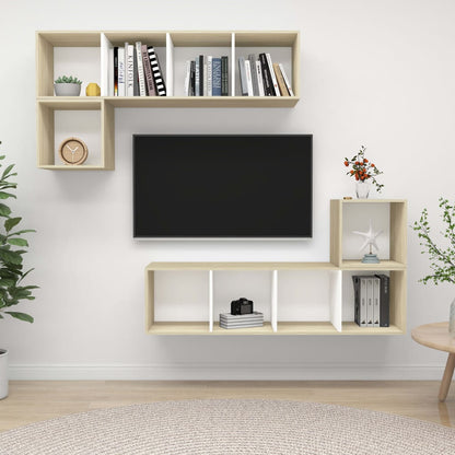 Set Porta TV 4 pz Bianco e Rovere Sonoma in Truciolato