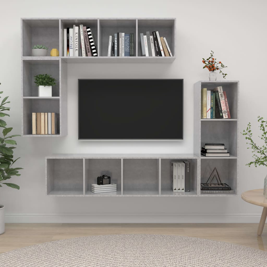 Set di Mobili Porta TV 4 pz Grigio Cemento in Legno Multistrato