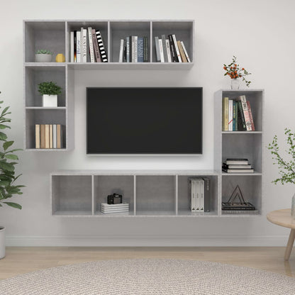 Set di Mobili Porta TV 4 pz Grigio Cemento in Legno Multistrato