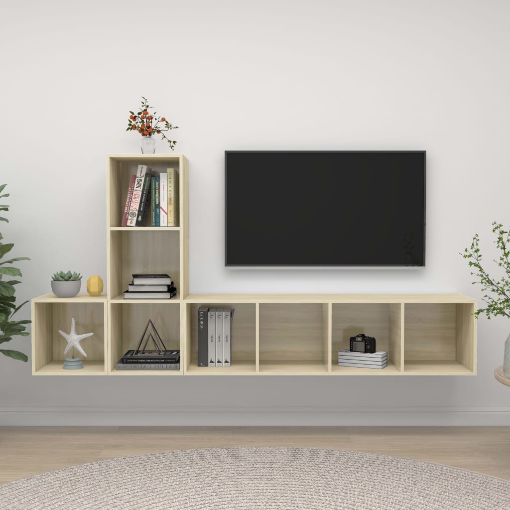 Set Porta TV 3 pz Rovere Sonoma in Truciolato