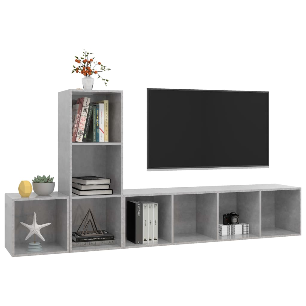 Set Porta TV 3 pz Grigio Cemento in Truciolato