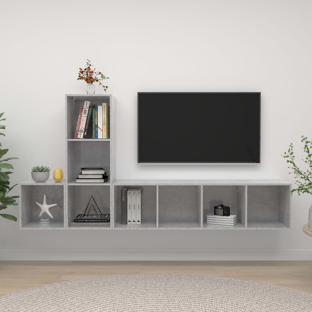 Set Porta TV 3 pz Grigio Cemento in Truciolato
