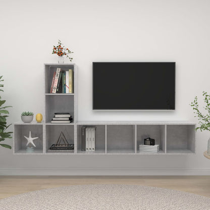 Set Porta TV 3 pz Grigio Cemento in Truciolato
