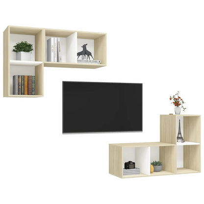 Mobile TV a Parete 4 pz Bianco e Rovere Sonoma in Truciolato