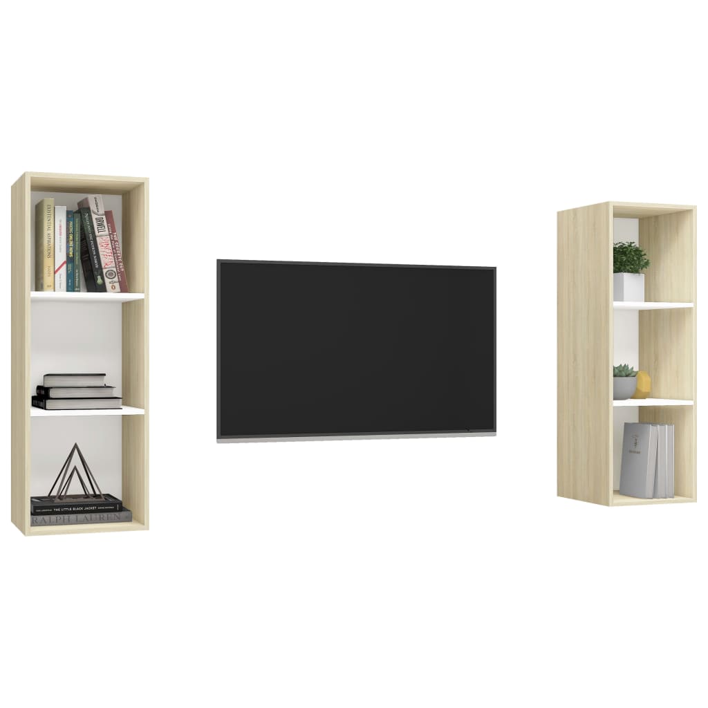 Mobile TV a Parete 2 pz Bianco e Rovere Sonoma in Truciolato