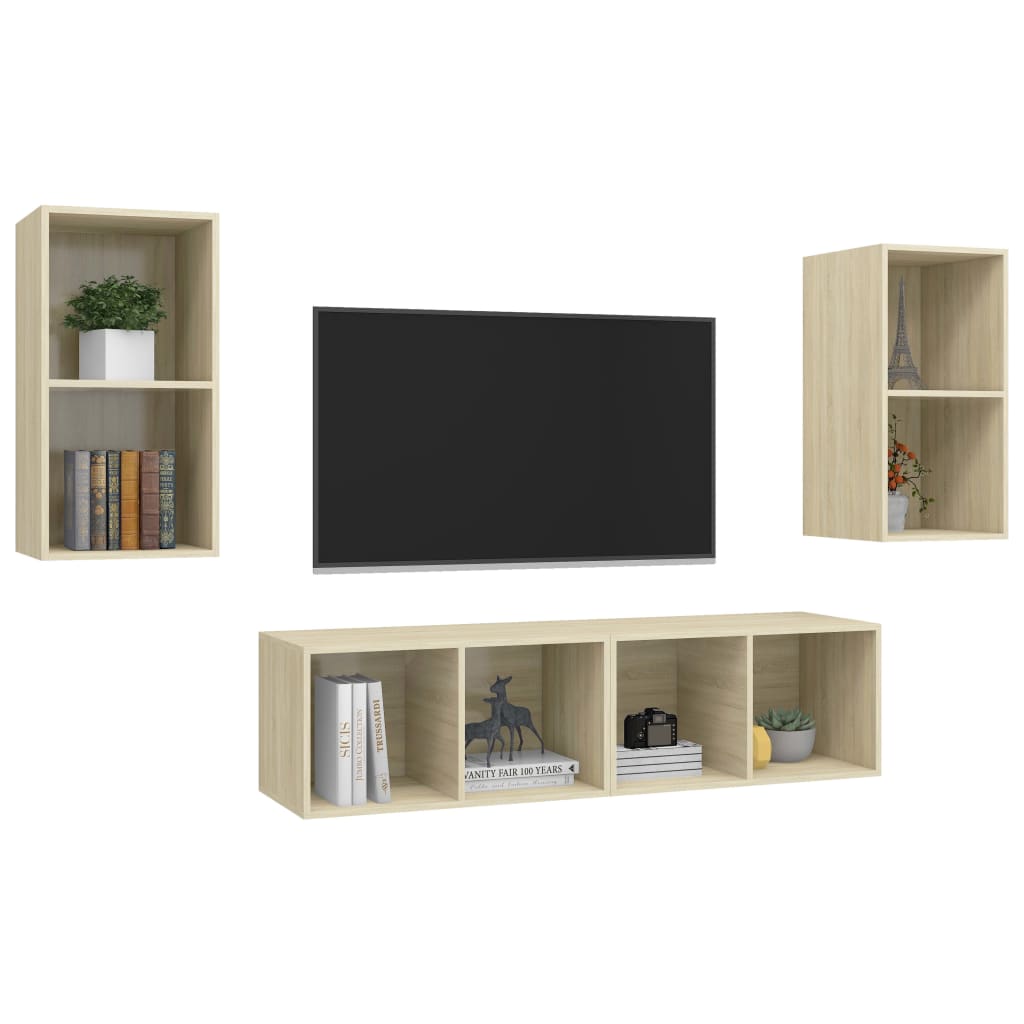 Mobile TV a Parete 4 pz Rovere Sonoma in Truciolato