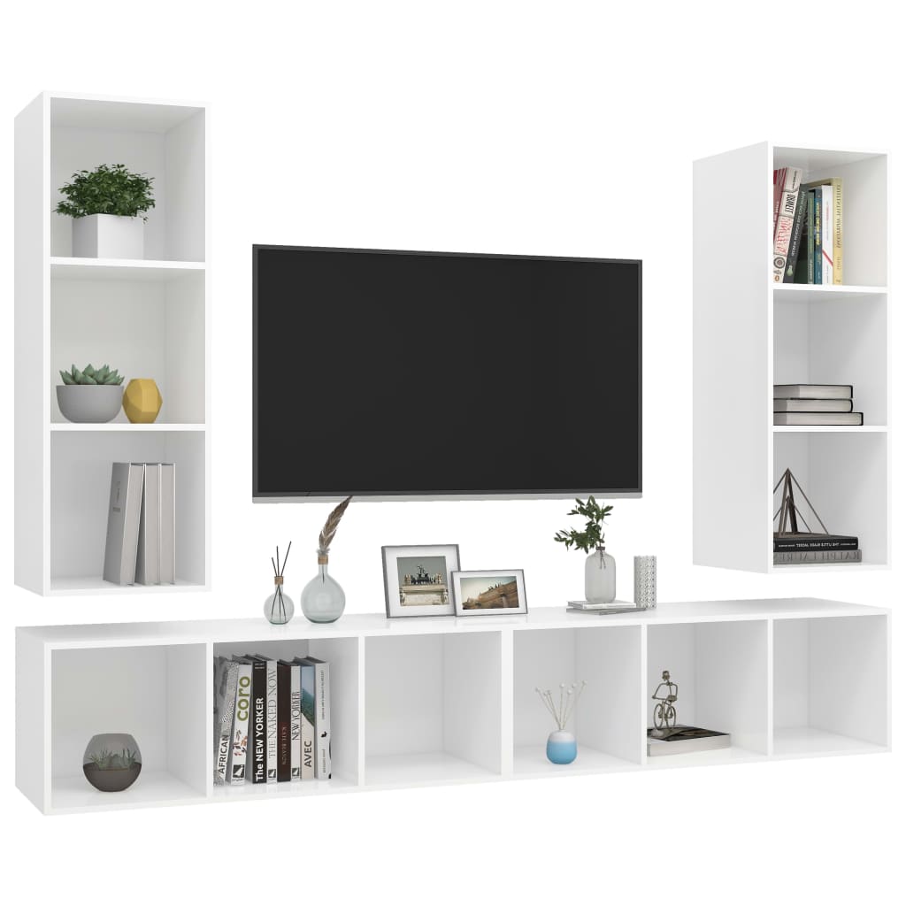 Mobile TV a Parete 4 pz Bianco in Truciolato