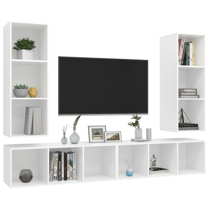 Mobile TV a Parete 4 pz Bianco in Truciolato