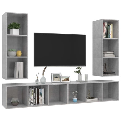 Mobile TV a Parete 4 pz Grigio Cemento in Truciolato