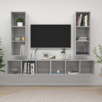 Mobile TV a Parete 4 pz Grigio Cemento in Truciolato