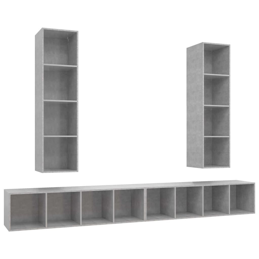 Mobile TV a Parete 4 pz Grigio Cemento in Legno Multistrato