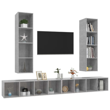 Mobile TV a Parete 4 pz Grigio Cemento in Legno Multistrato