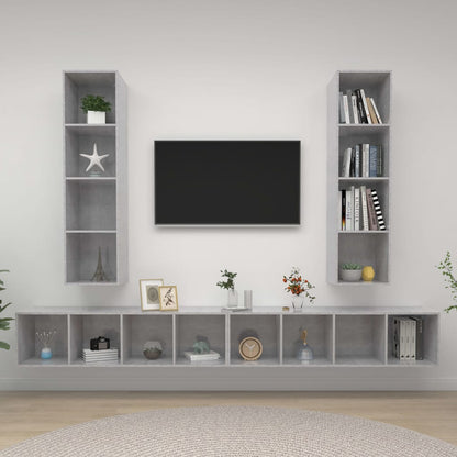Mobile TV a Parete 4 pz Grigio Cemento in Legno Multistrato