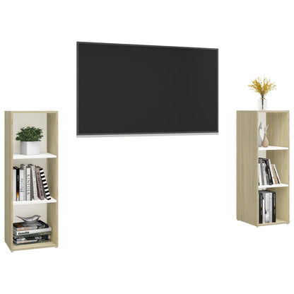 Mobili TV 2 pz Bianco e Sonoma 107x35x37cm in Legno Multistrato