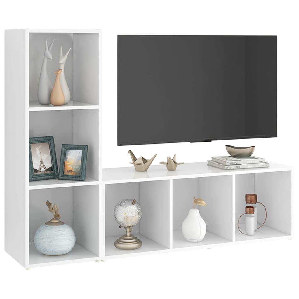 Mobili TV 2 pz Bianchi 107x35x37 cm in Legno Multistrato