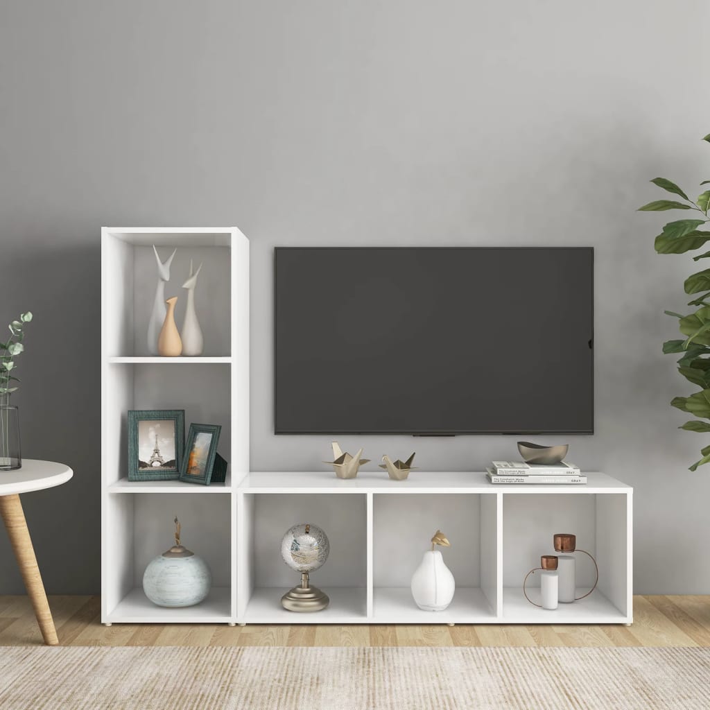 Mobili TV 2 pz Bianchi 107x35x37 cm in Legno Multistrato