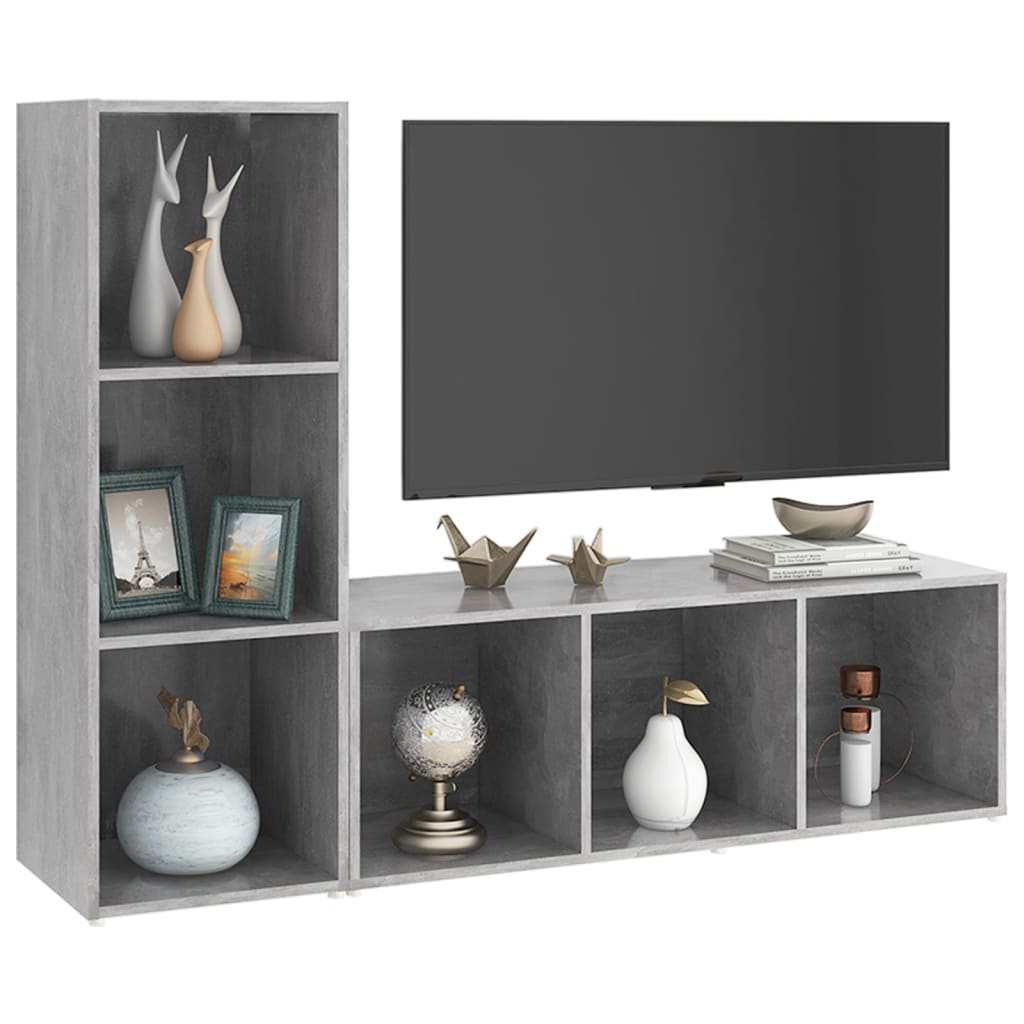 Mobili TV 2 pz Grigio Cemento 107x35x37 cm in Legno Multistrato