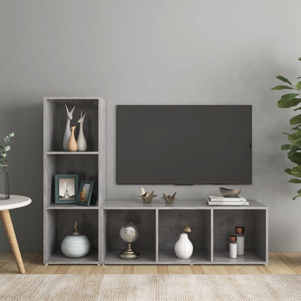 Mobili TV 2 pz Grigio Cemento 107x35x37 cm in Legno Multistrato