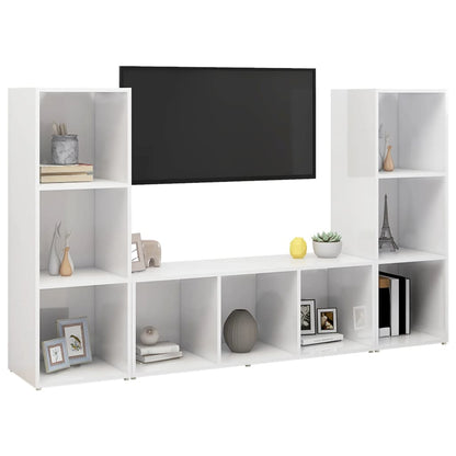 Mobili TV 3 pz Bianchi 107x35x37 cm in Legno Multistrato
