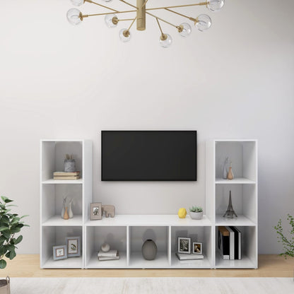 Mobili TV 3 pz Bianchi 107x35x37 cm in Legno Multistrato
