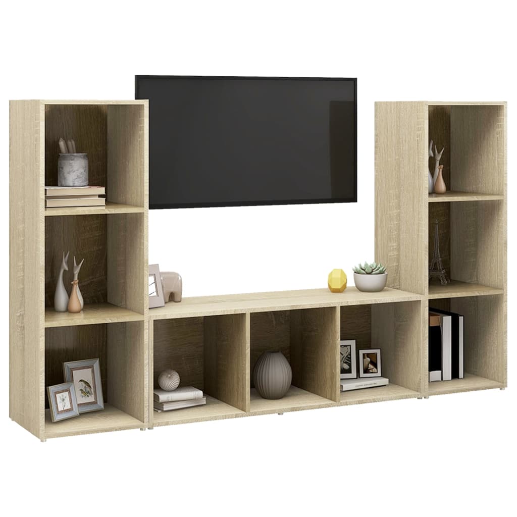 Mobili TV 3 pz Rovere Sonoma 107x35x37 cm in Legno Multistrato