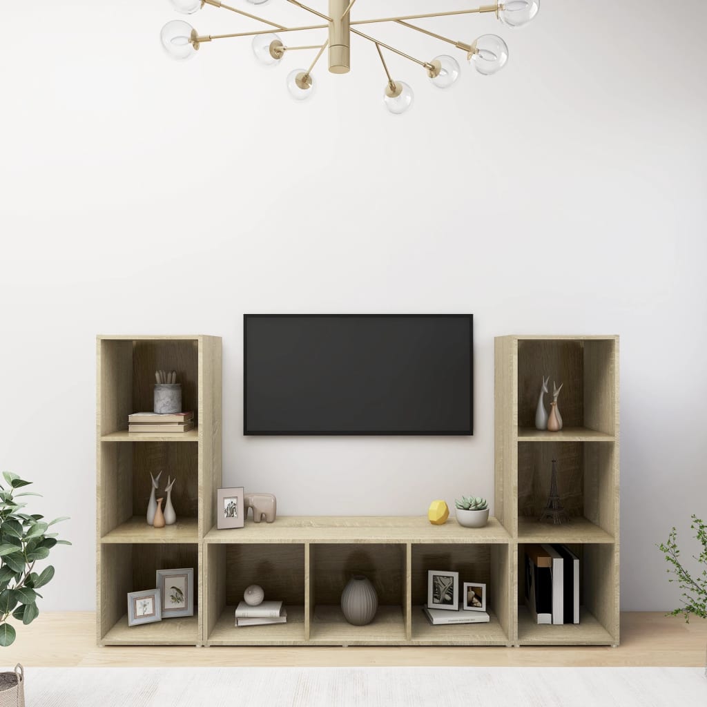 Mobili TV 3 pz Rovere Sonoma 107x35x37 cm in Legno Multistrato
