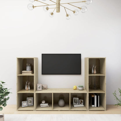 Mobili TV 3 pz Rovere Sonoma 107x35x37 cm in Legno Multistrato
