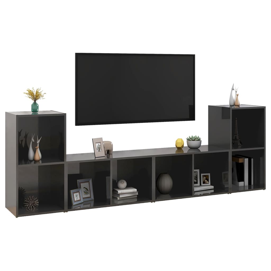 Mobili TV 4 pz Grigio Lucido 72x35x36,5 cm in Legno Multistrato