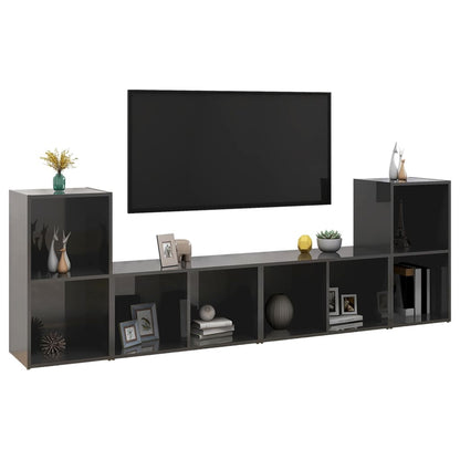 Mobili TV 4 pz Grigio Lucido 72x35x36,5 cm in Legno Multistrato