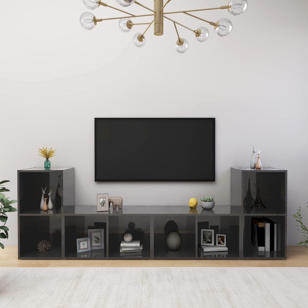 Mobili TV 4 pz Grigio Lucido 72x35x36,5 cm in Legno Multistrato