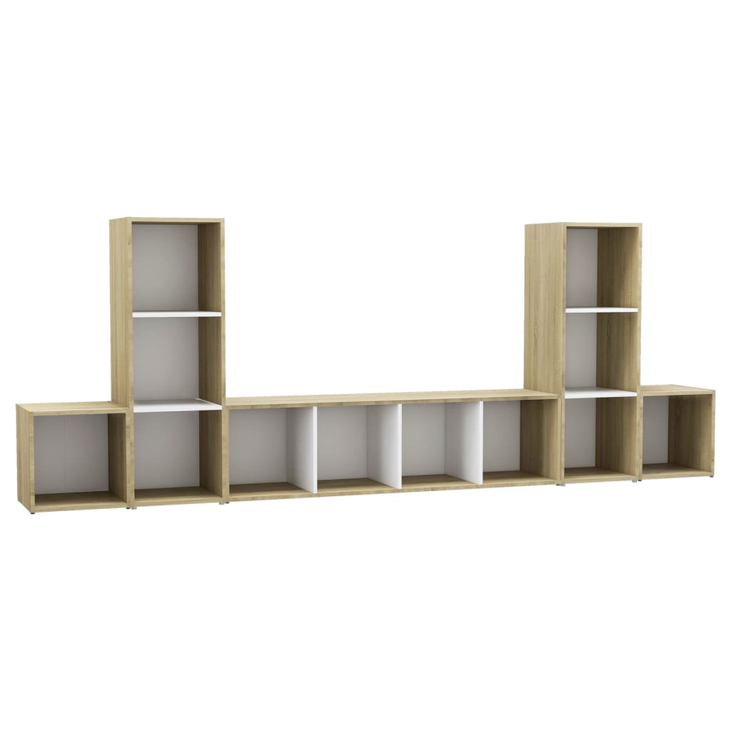 Set Mobile TV 5 pz Bianco e Sonoma in Legno Multistrato