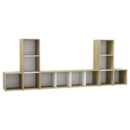 Set Mobile TV 5 pz Bianco e Sonoma in Legno Multistrato