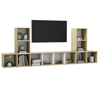 Set Mobile TV 5 pz Bianco e Sonoma in Legno Multistrato