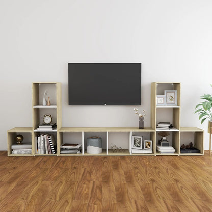 Set Mobile TV 5 pz Bianco e Sonoma in Legno Multistrato