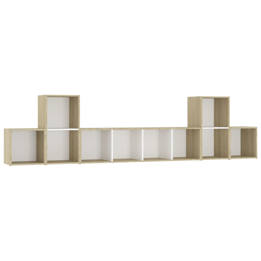 Set Mobile TV 5 pz Bianco e Sonoma in Legno Multistrato