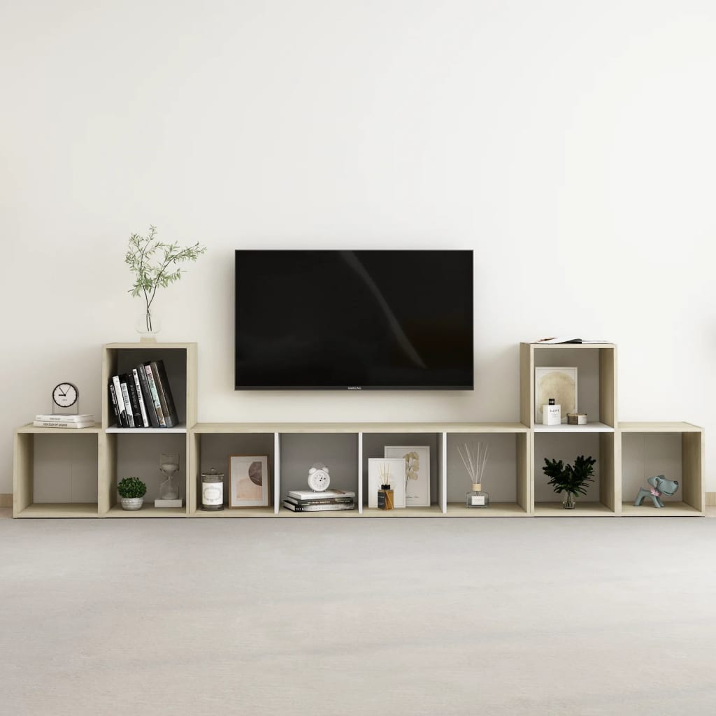Set Mobile TV 5 pz Bianco e Sonoma in Legno Multistrato