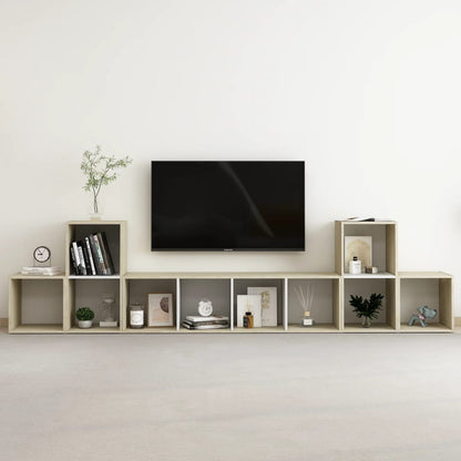 Set Mobile TV 5 pz Bianco e Sonoma in Legno Multistrato