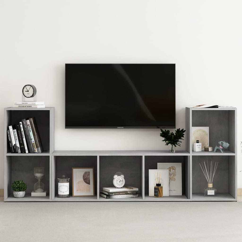 Set Mobile TV 3 pz Grigio Cemento in Legno Multistrato