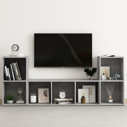 Set Mobile TV 3 pz Grigio Cemento in Legno Multistrato