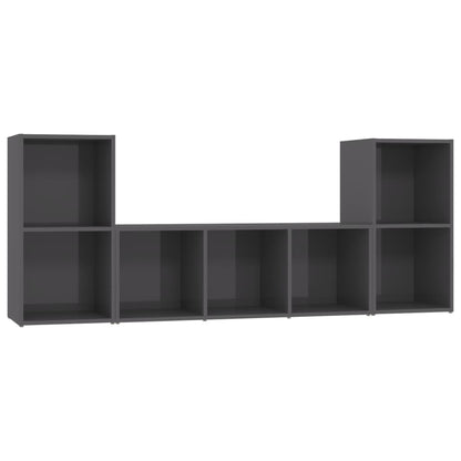 Set Mobili TV 3 pz Grigio Lucido in Legno Multistrato