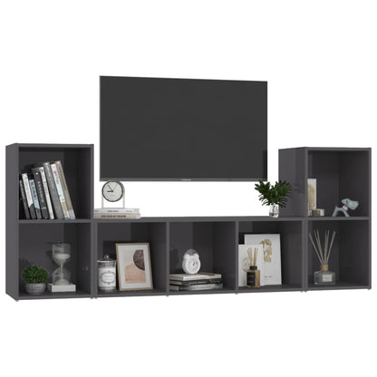 Set Mobili TV 3 pz Grigio Lucido in Legno Multistrato