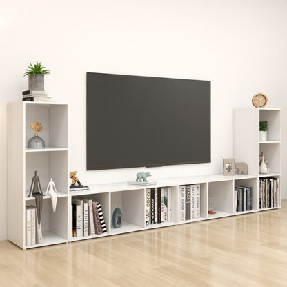 Mobili TV 4 pz Bianchi 107x35x37 cm in Legno Multistrato