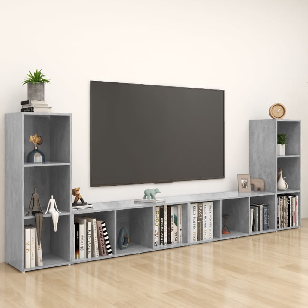 Mobili TV 4 pz Grigio Cemento 107x35x37 cm in Legno Multistrato